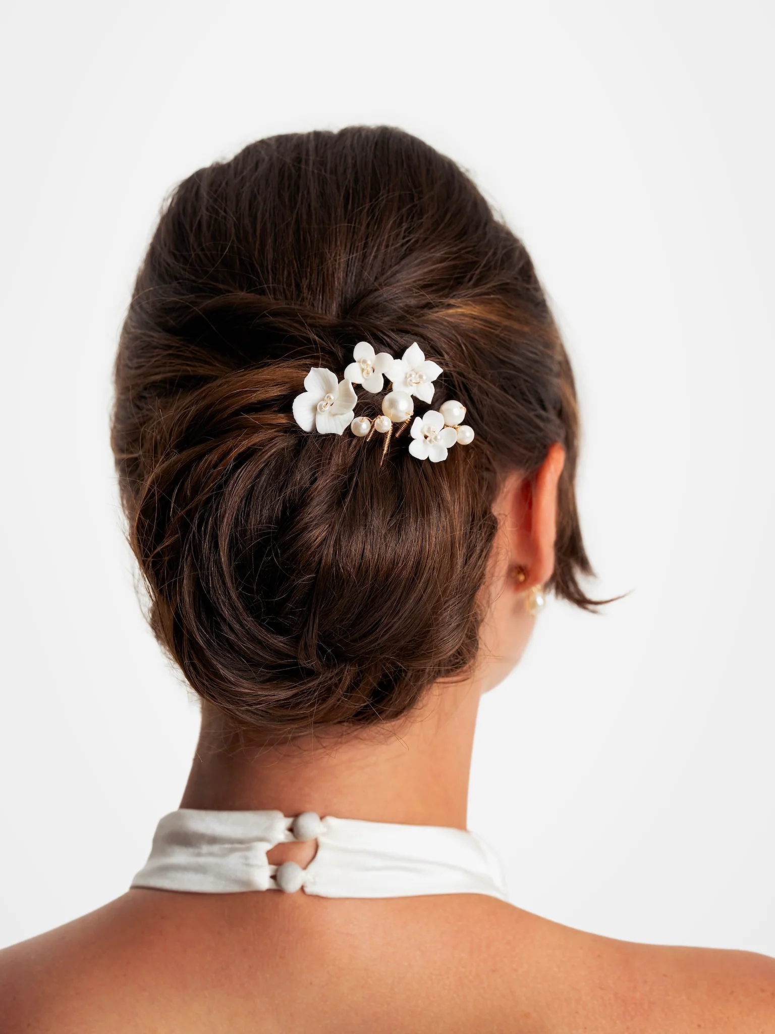 Bridal Ceramic Flower and Pearl Hairpins, Set of 7 - Image 3