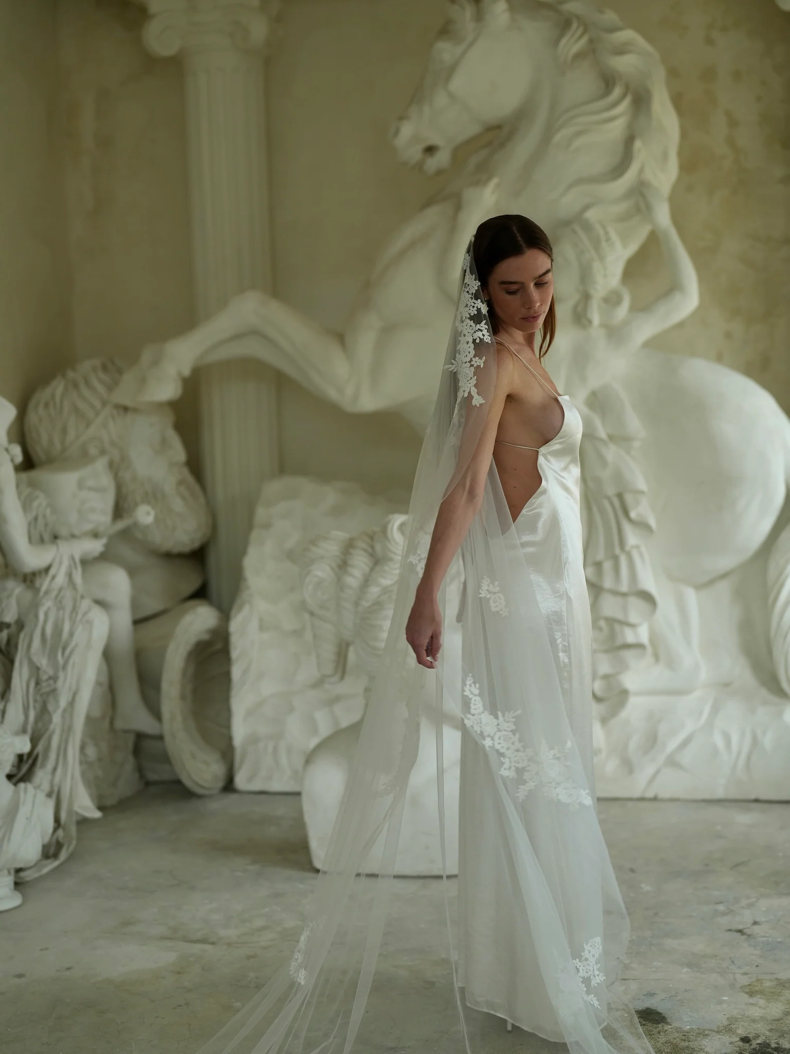 Floral Lace Veil, Single Tier, Cathedral Length - Image 3