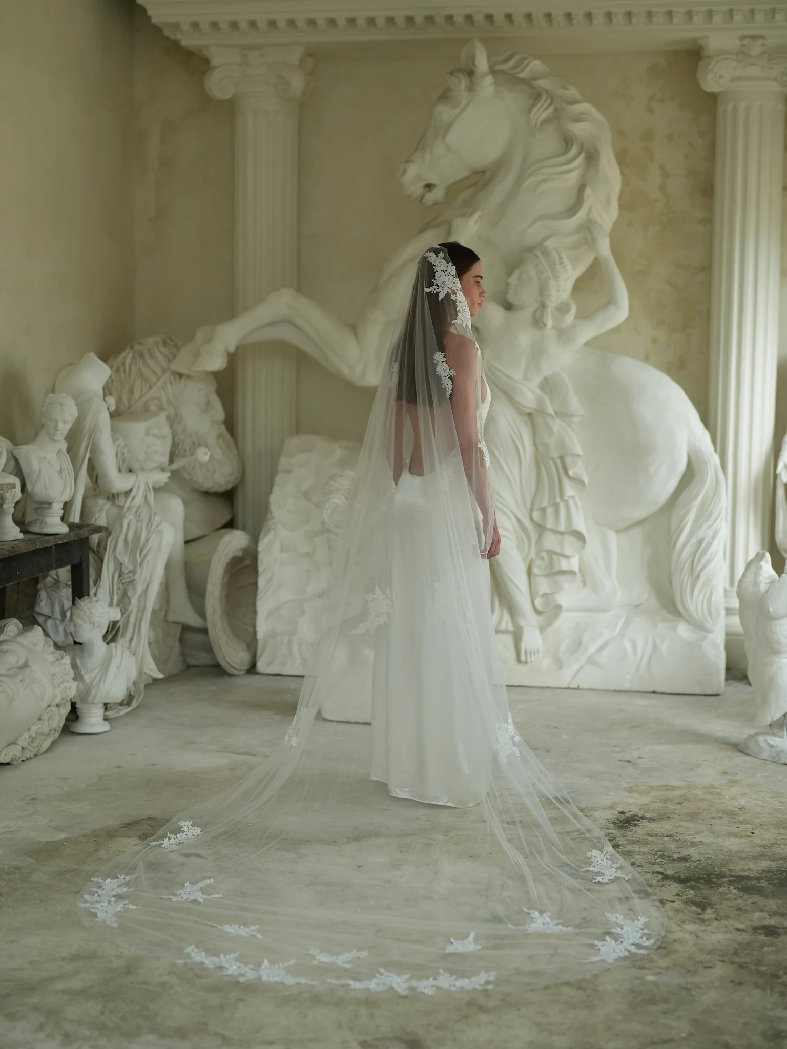 Floral Lace Veil, Single Tier, Cathedral Length - Image 5