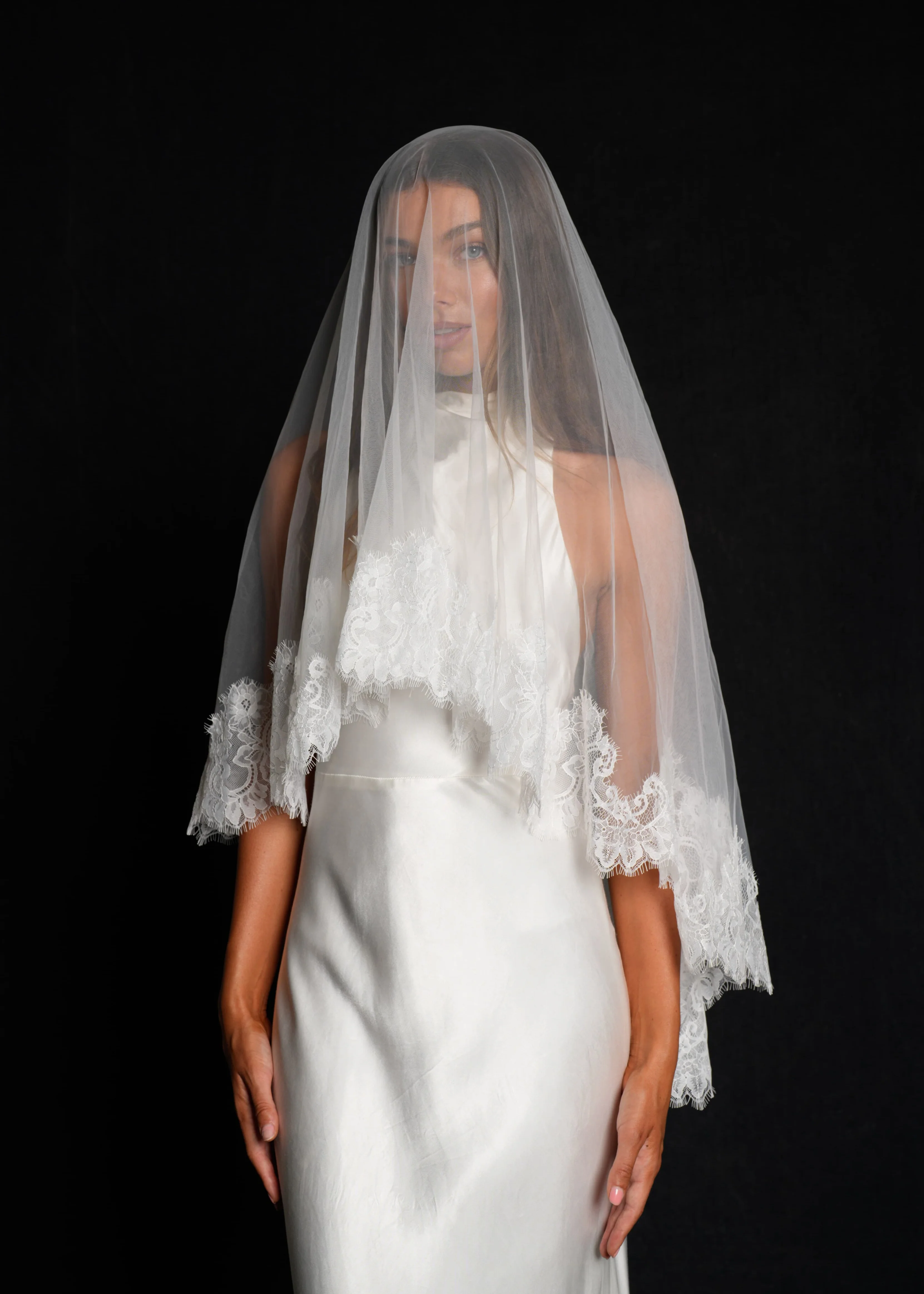Short Lace Veil, Two Tier, Fingertip Length - Image 5