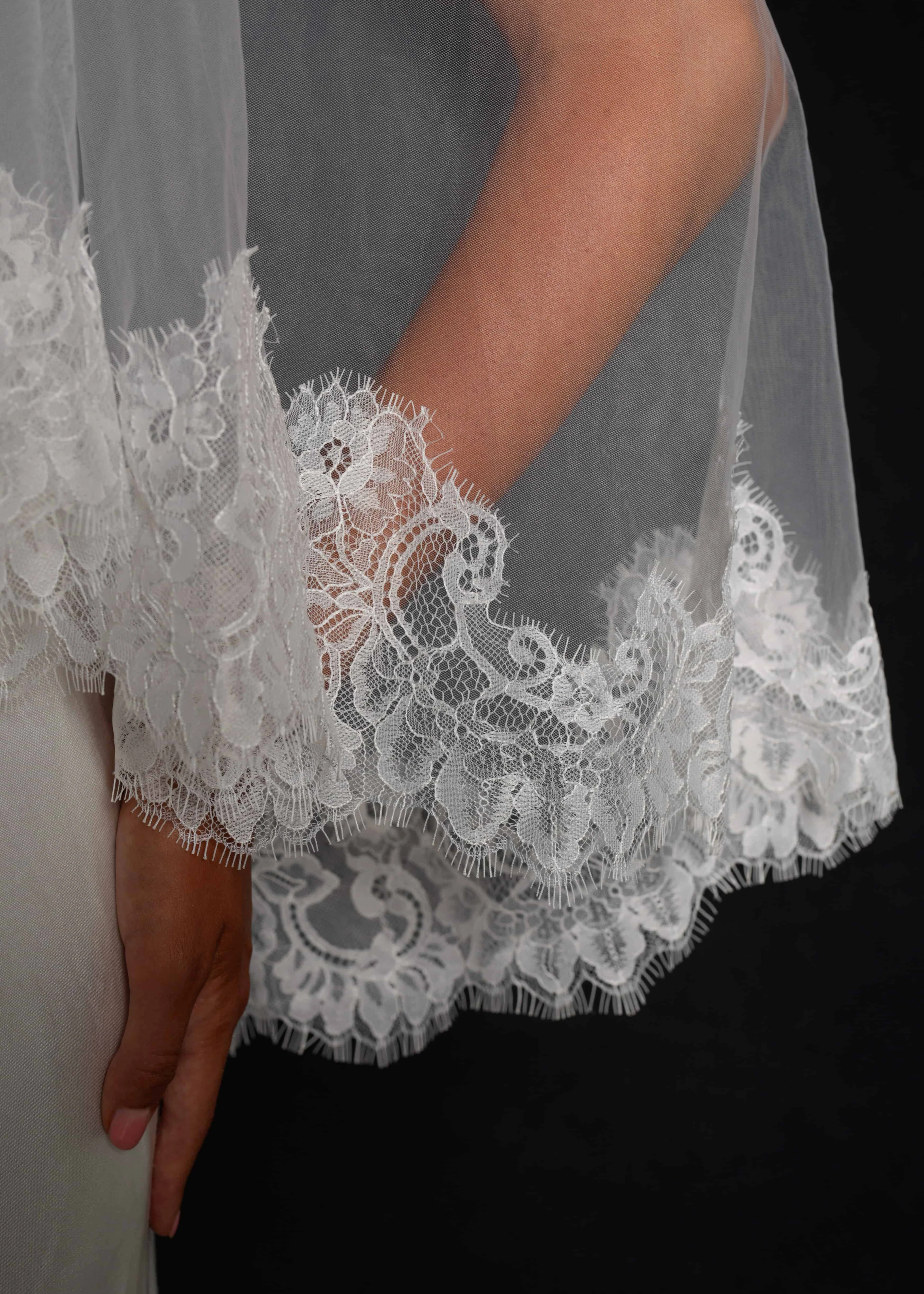 Short Lace Veil, Two Tier, Fingertip Length - Image 6