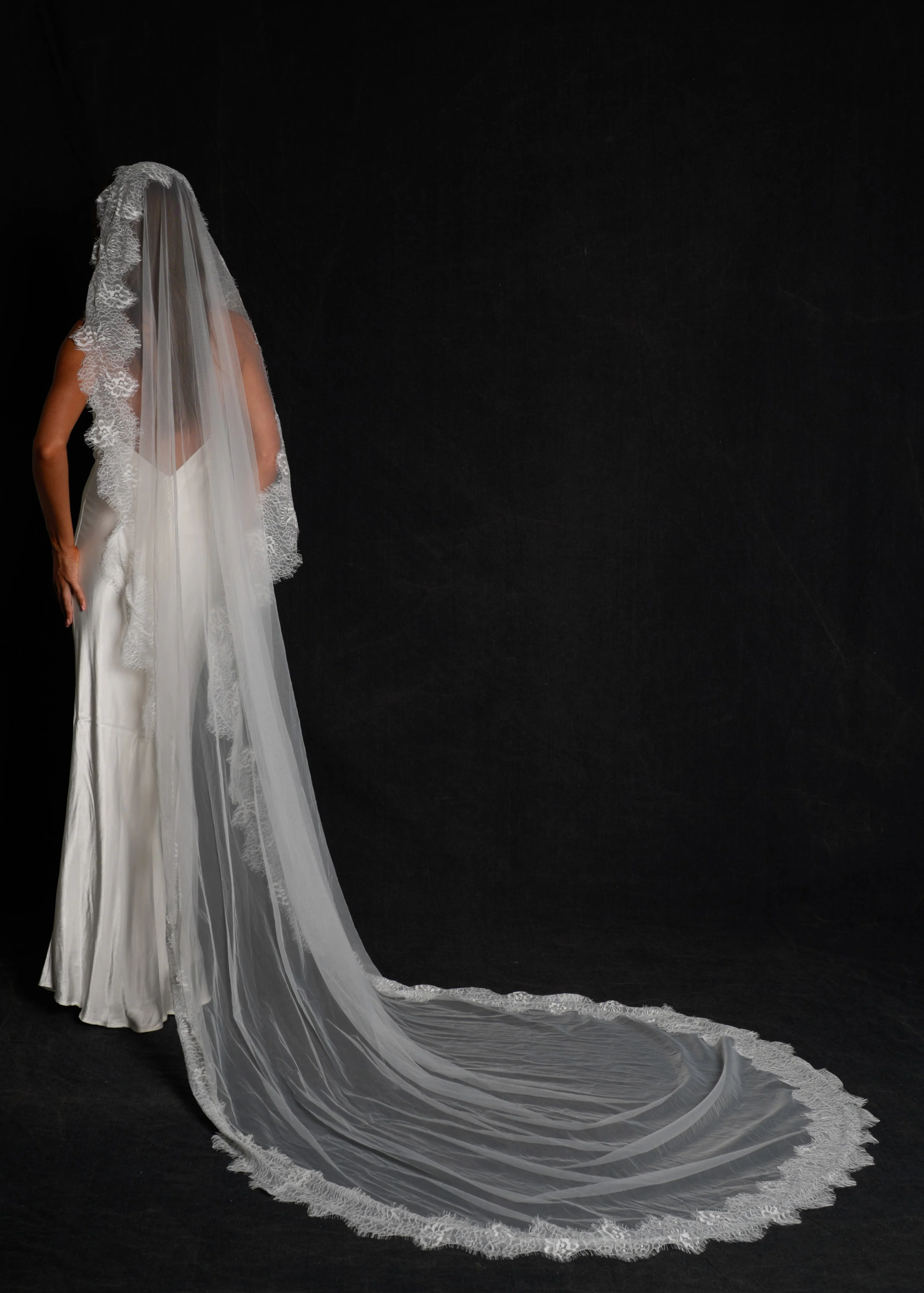 Mantilla Chantilly Lace Veil, Single Tier, Cathedral Length - Image 5