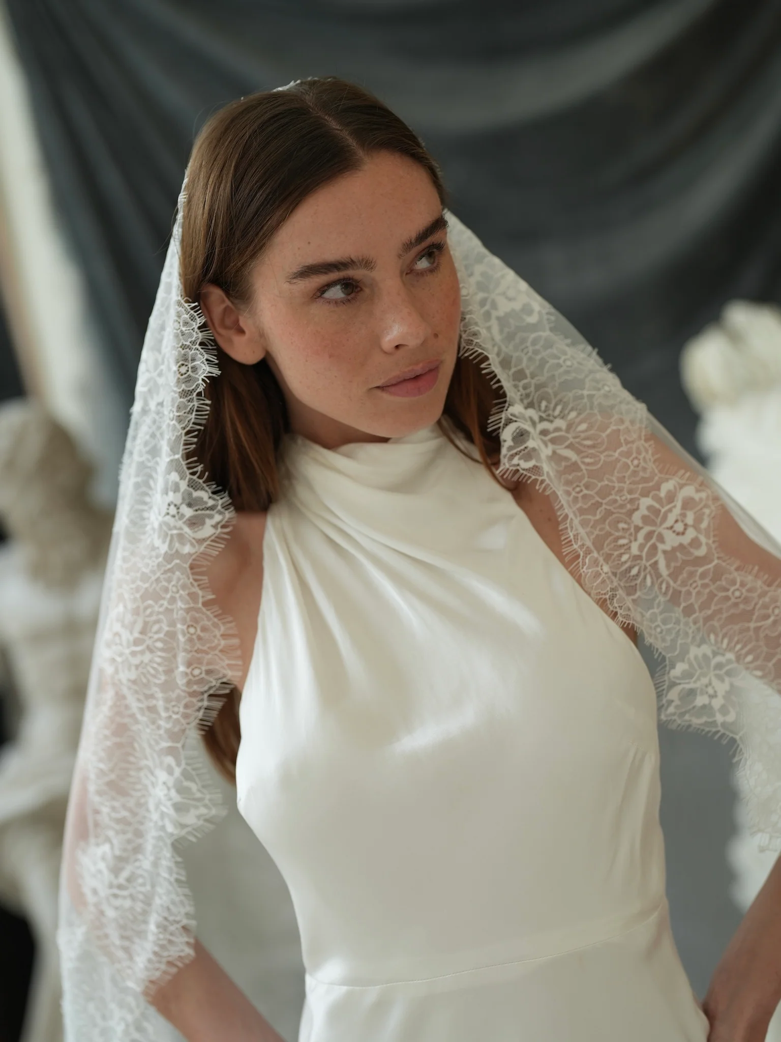 Mantilla Chantilly Lace Veil, Single Tier, Cathedral Length - Image 9