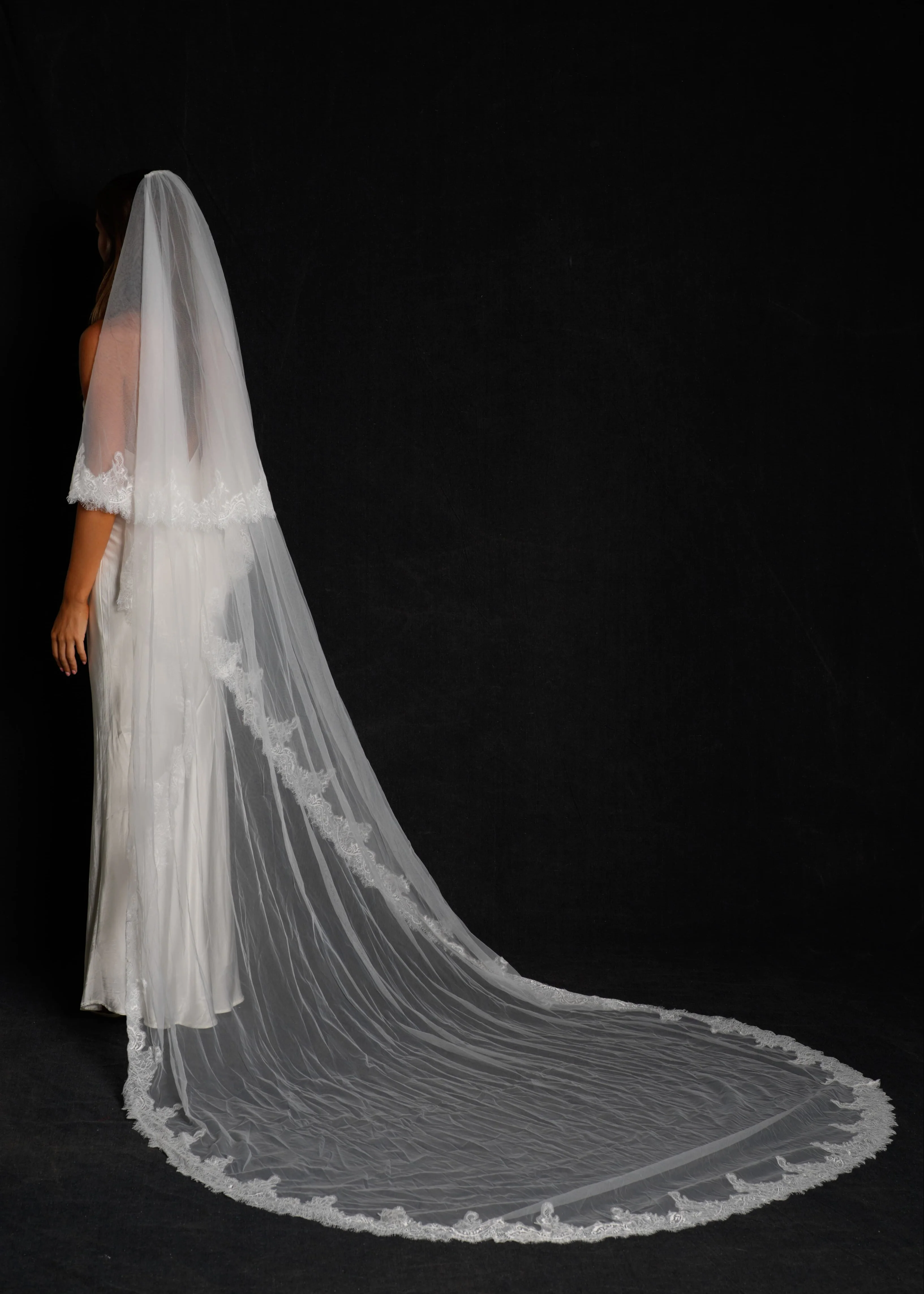 Chantilly Lace Veil, Two Tier, Cathedral Length - Image 6