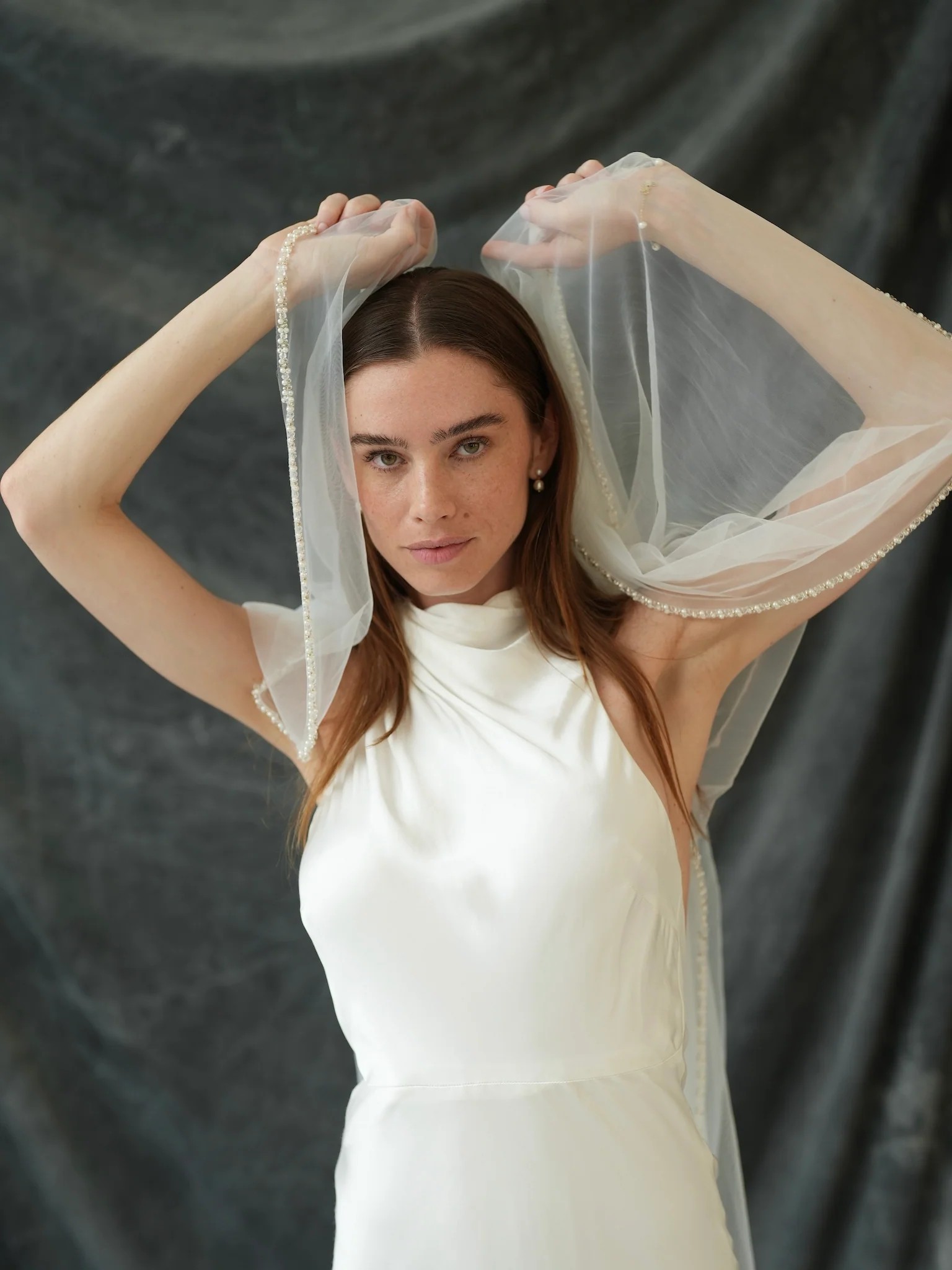 Pearl Beaded Edge Veil, Single Tier, Cathedral Length - Image 17