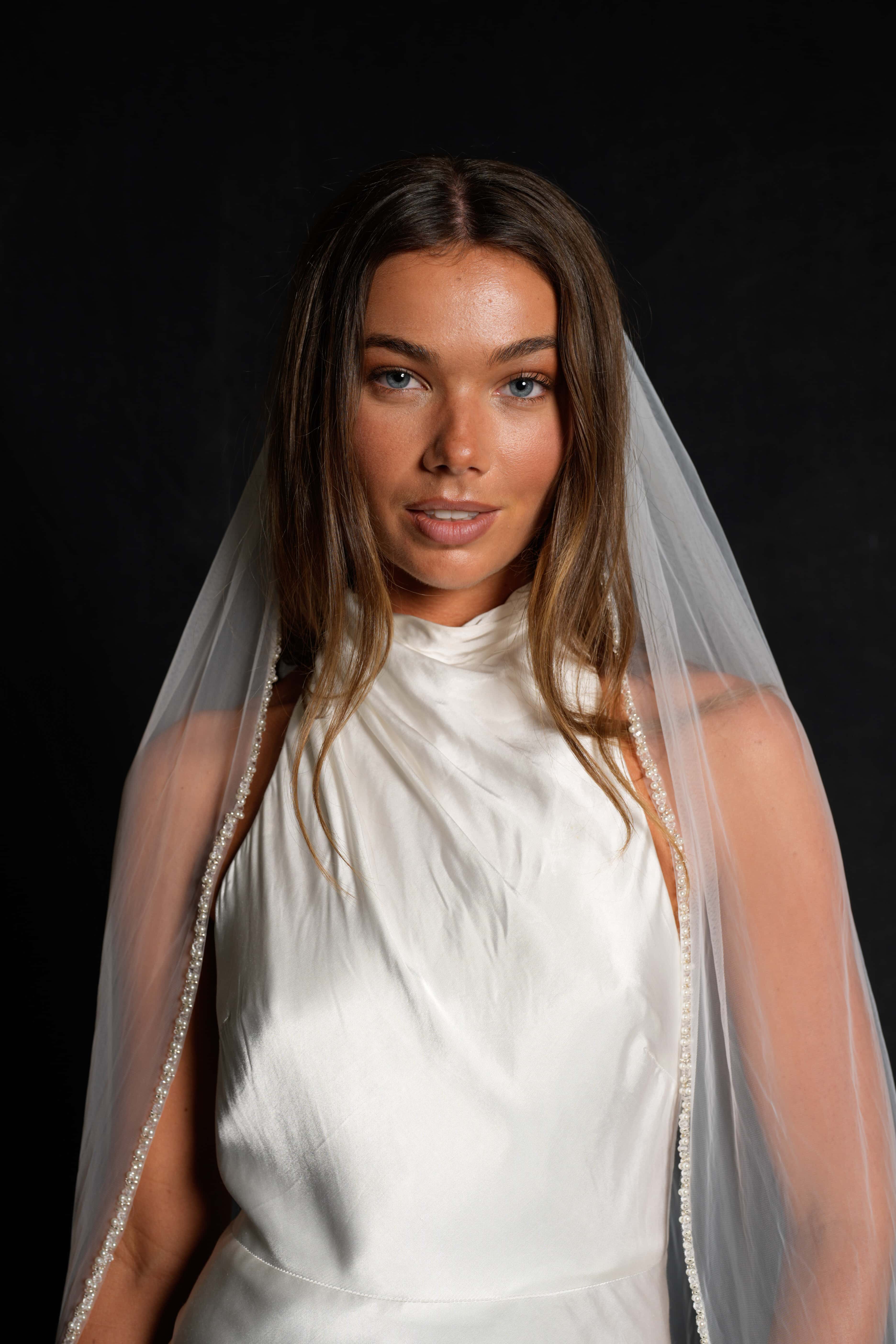 Pearl Beaded Edge Veil, Single Tier, Cathedral Length - Image 5