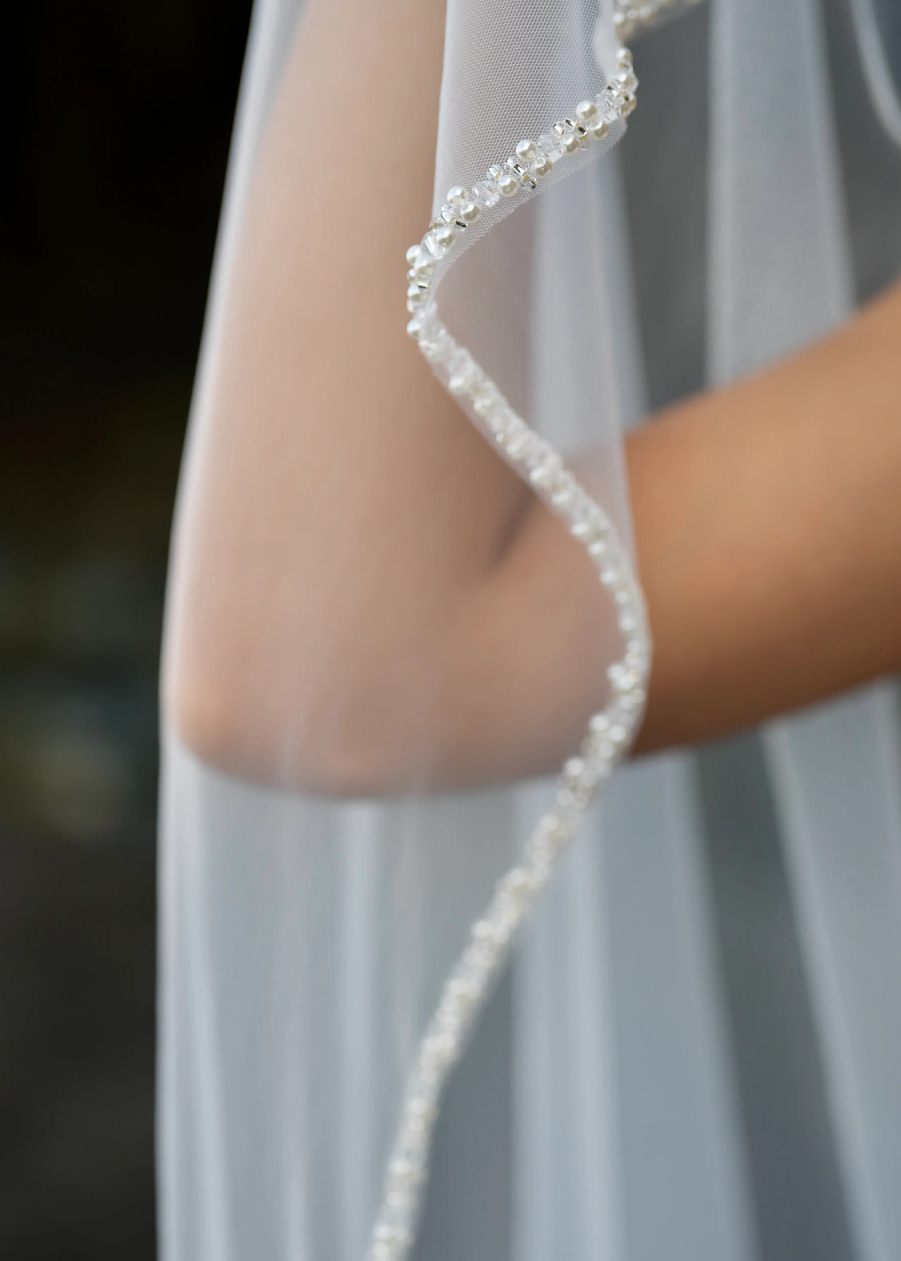 Pearl Beaded Edge Veil, Single Tier, Cathedral Length - Image 8