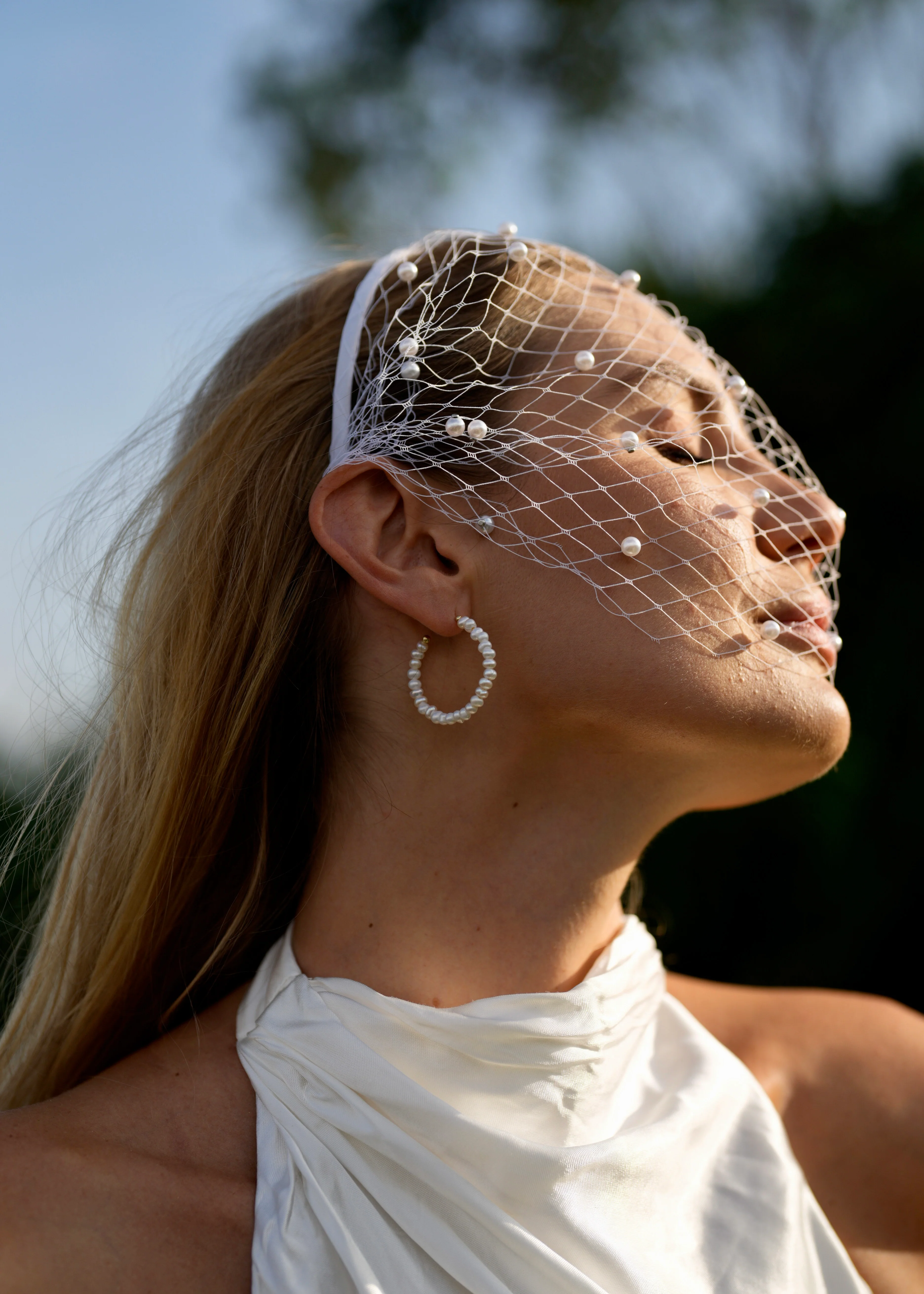 Large Pearl Hoop Bridal Earrings, 14K Gold, Freshwater Pearl - Image 3