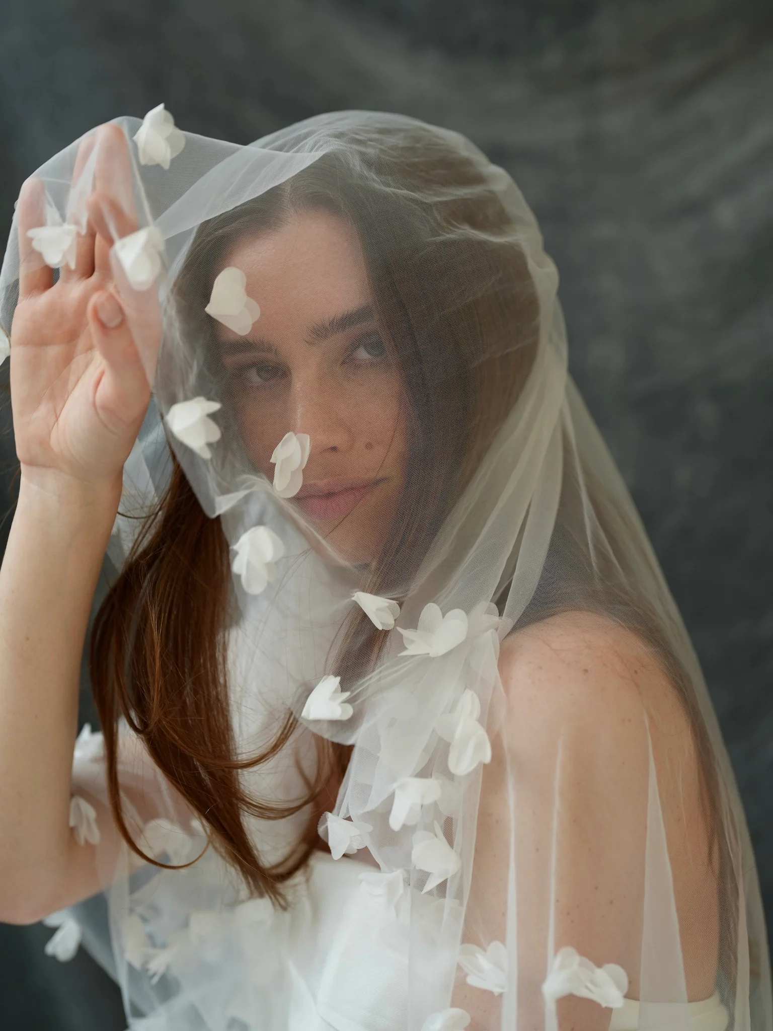 Mini 3D Flower Short Two Tier Bachelorette Veil - Image 7