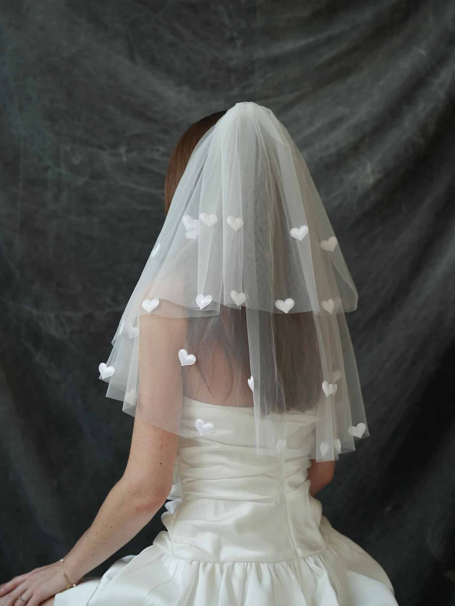 Mini Heart Short Two Tier Bachelorette Veil - Image 5