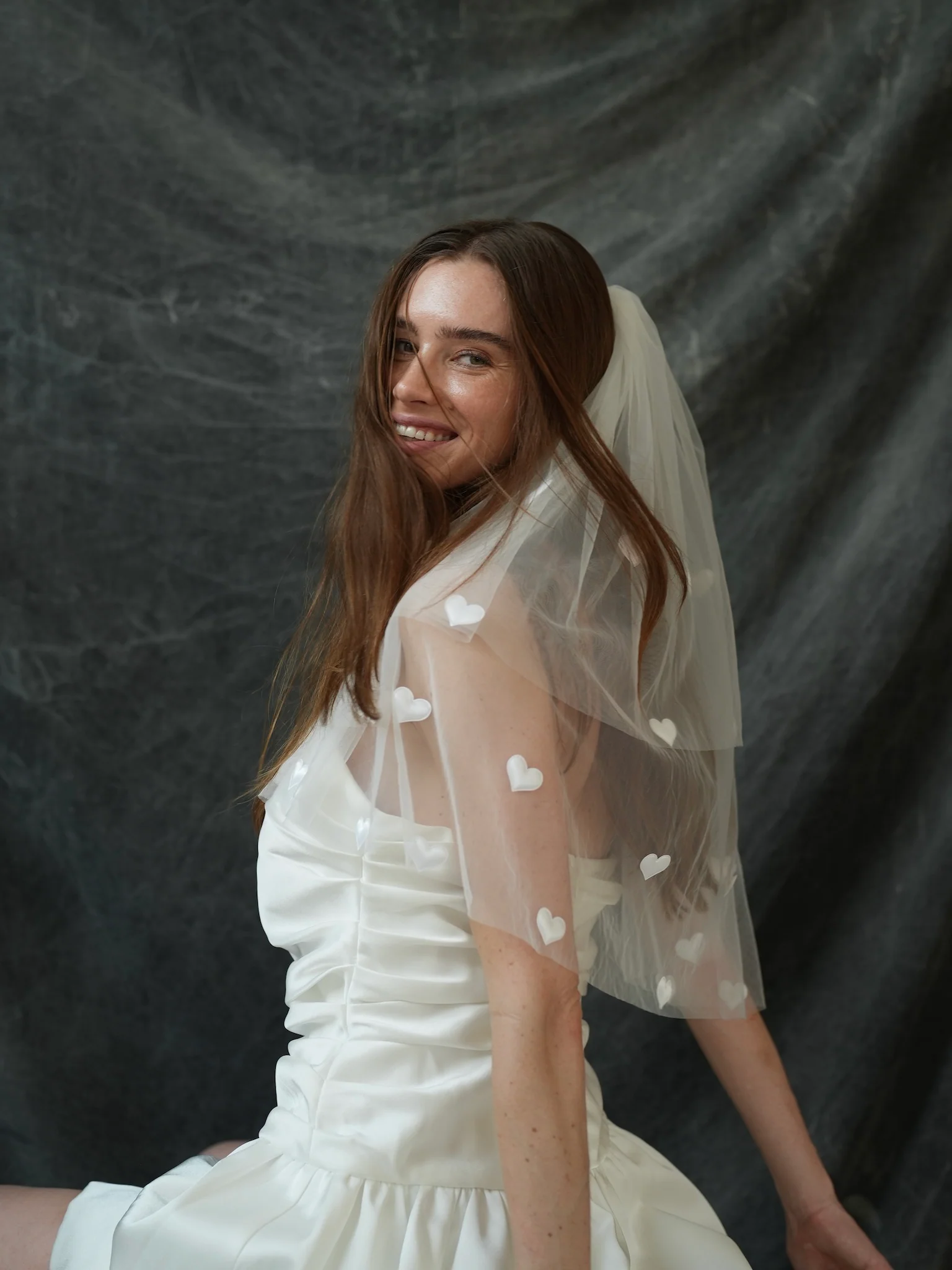 Mini Heart Short Two Tier Bachelorette Veil - Image 6