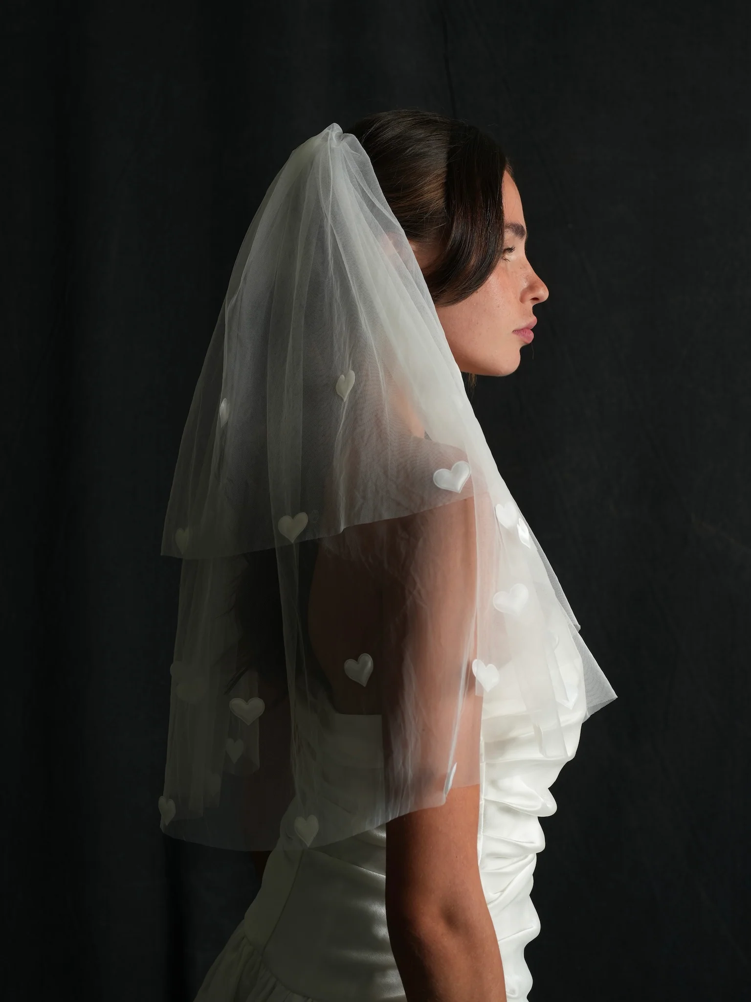 Mini Heart Short Two Tier Bachelorette Veil - Image 9