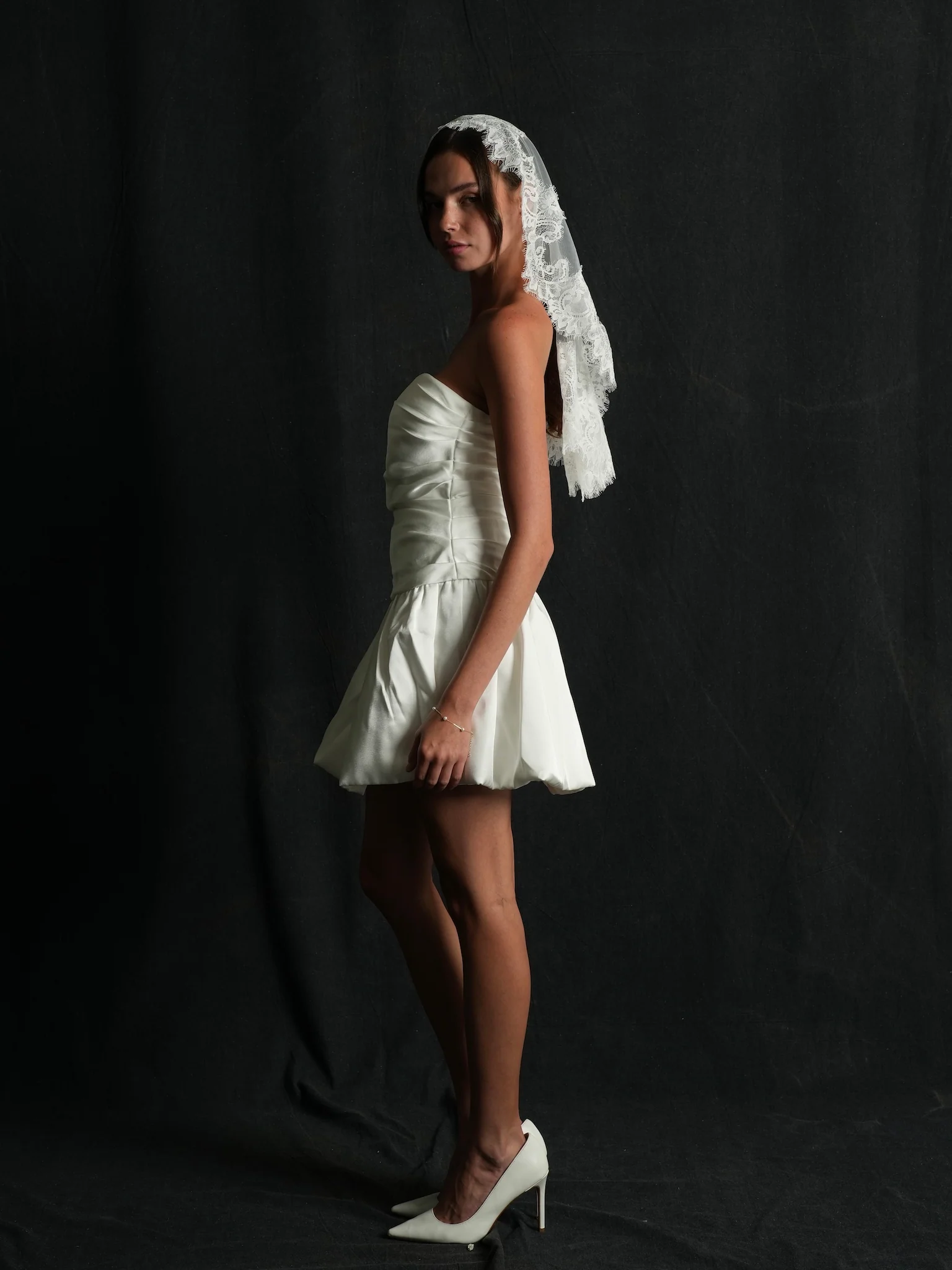 Mini Mantilla Short Lace Bachelorette Veil - Image 13