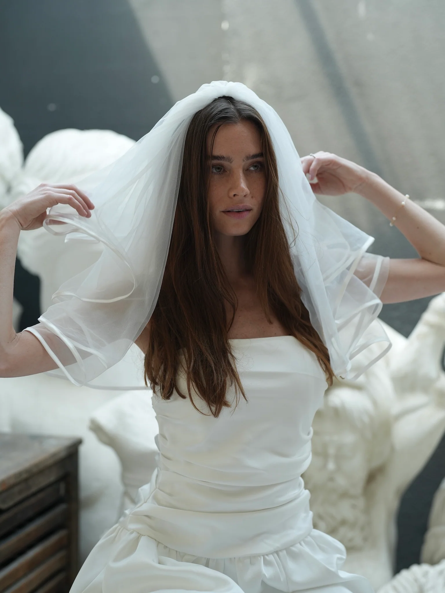 Mini Satin Edge Short Two Tier Bachelorette Veil - Image 10