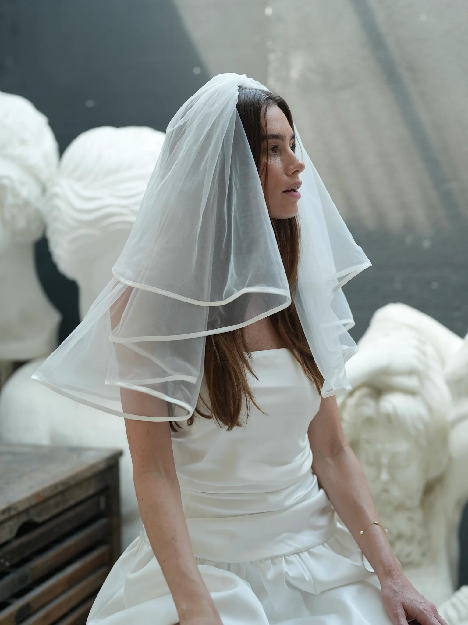 Mini Satin Edge Short Two Tier Bachelorette Veil - Image 8