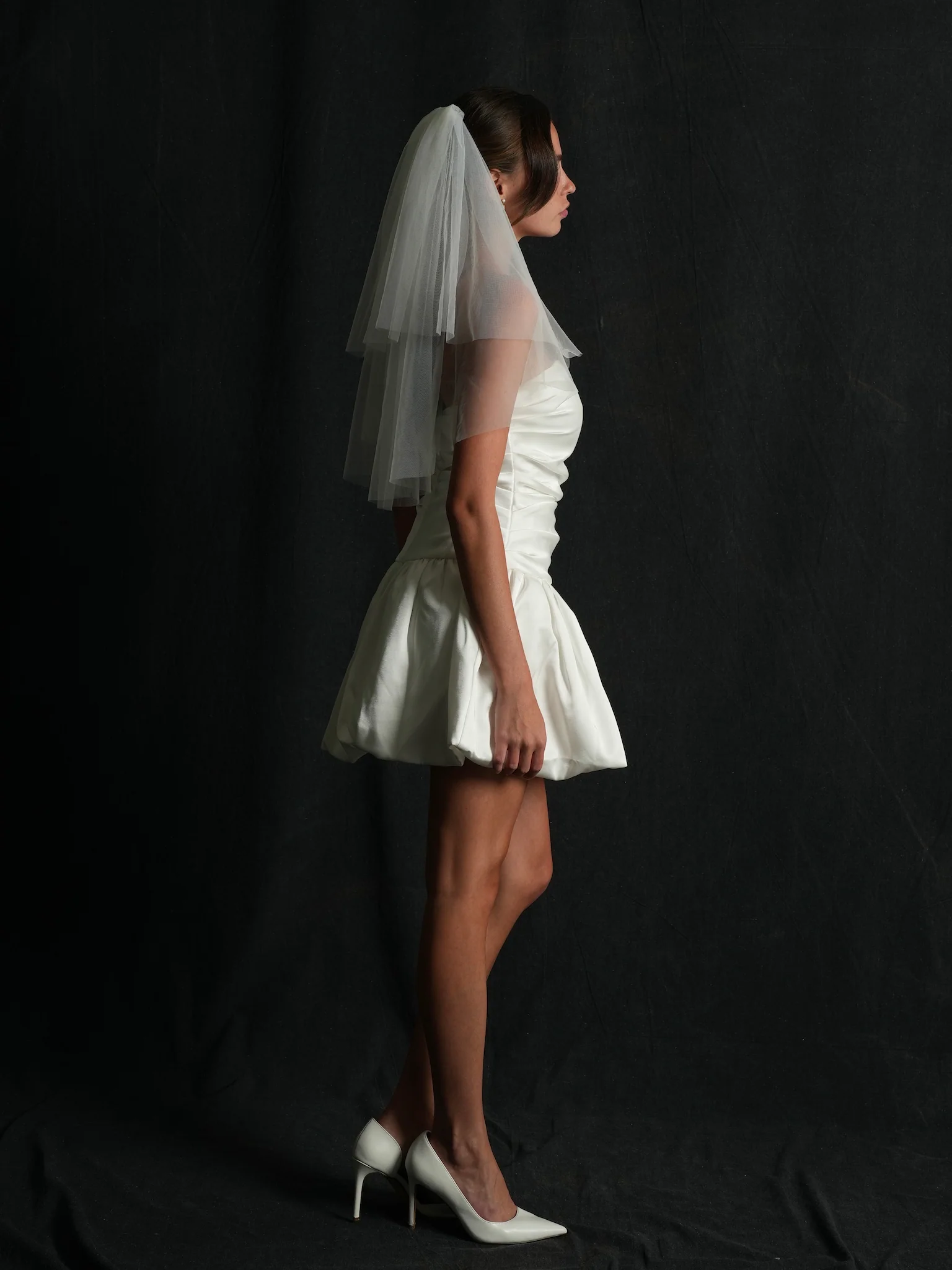 Mini Simple Plain Short Two Tier Bachelorette Veil - Image 10