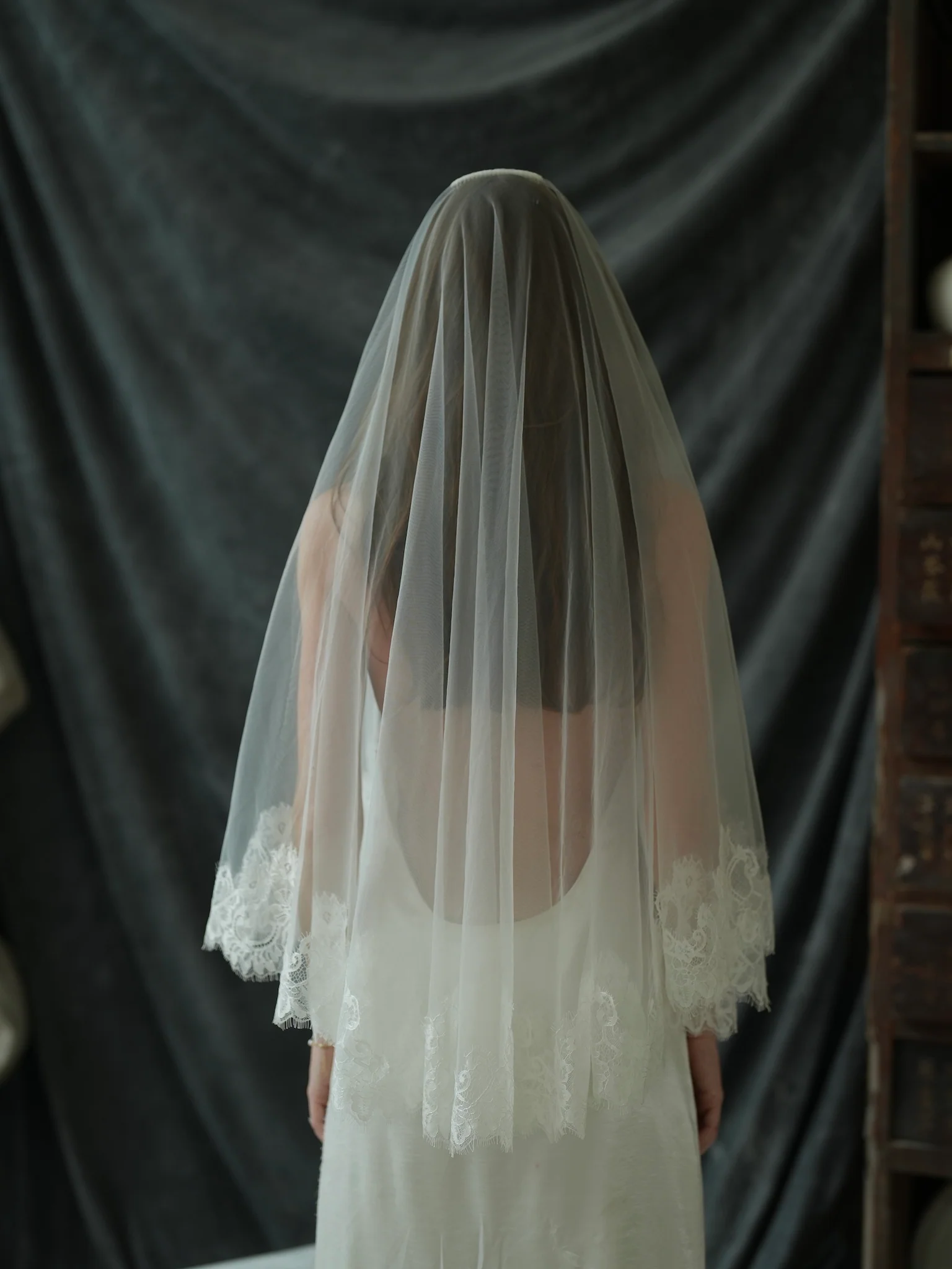 Short Lace Veil, Two Tier, Fingertip Length - Image 12