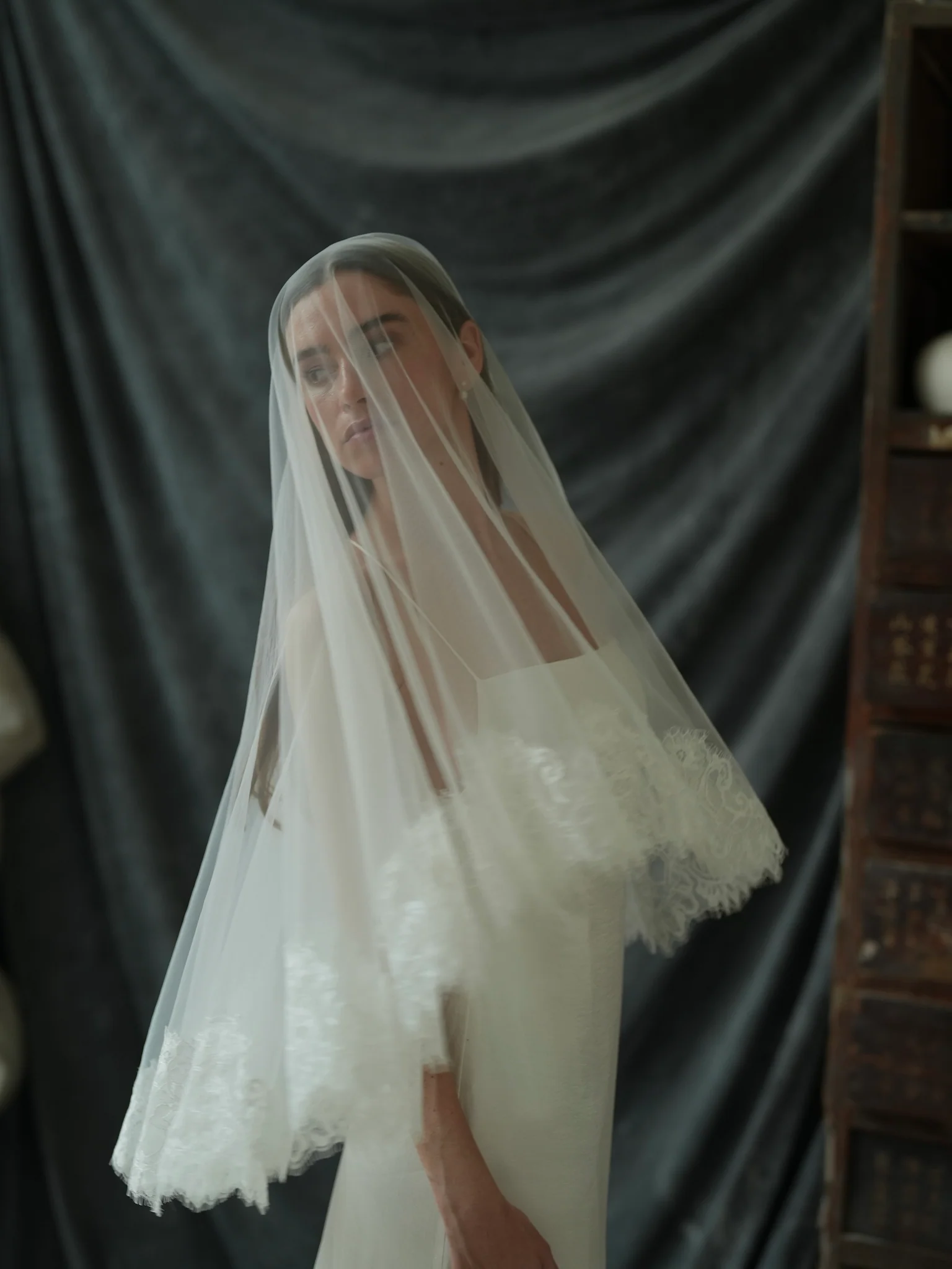 Short Lace Veil, Two Tier, Fingertip Length - Image 14